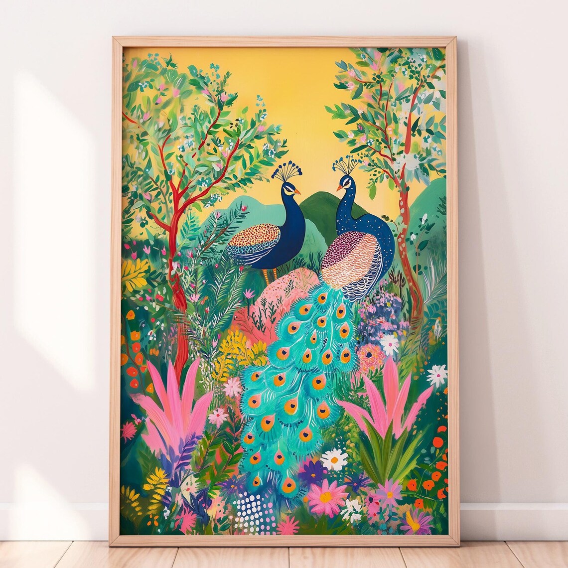 Colorful Peacocks Garden Paradise Indian Lush Bloom Wall Art - Image 2