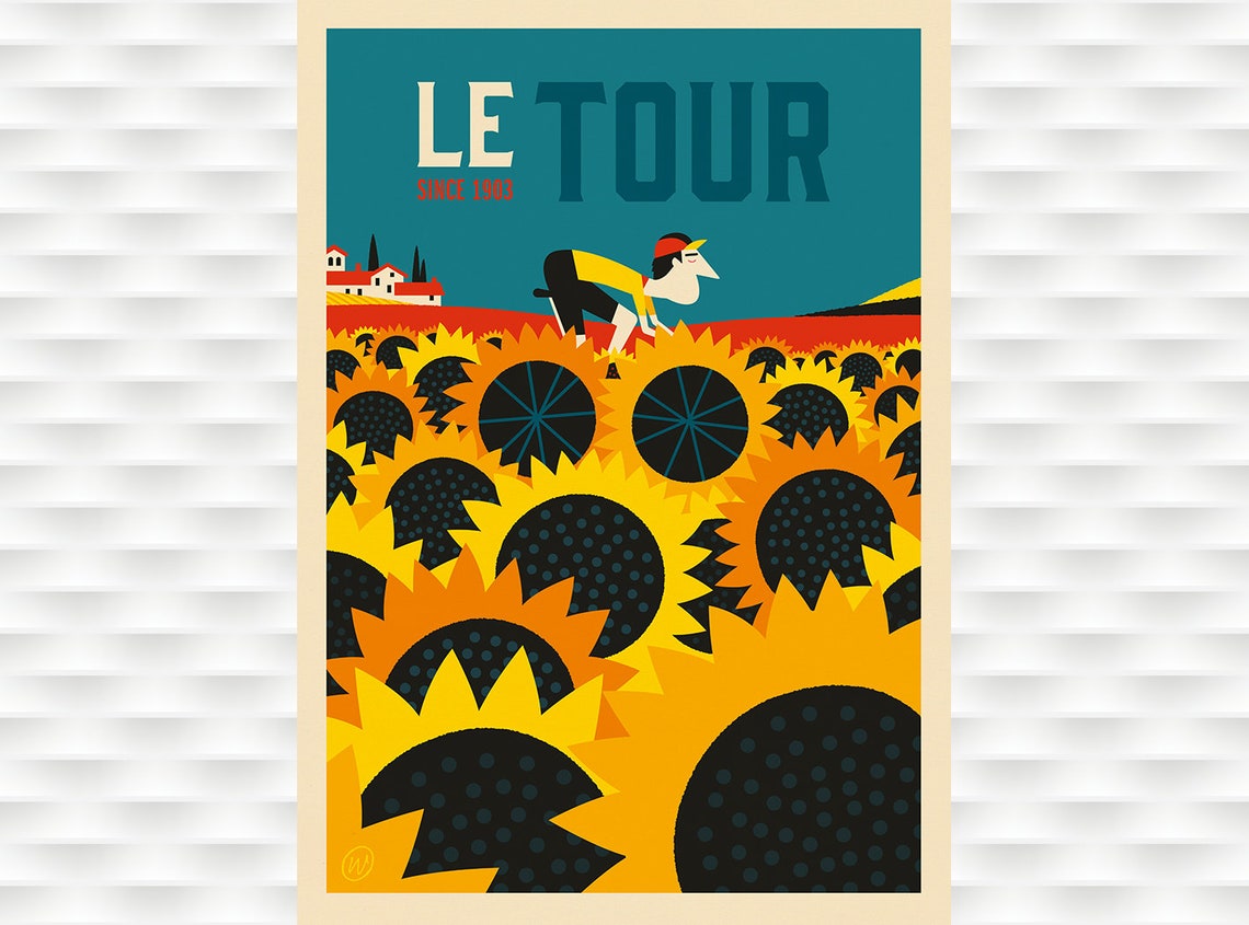 Le Tour Since 1903 Sunflower Field Yellow Jersey Cyclist Art Poster