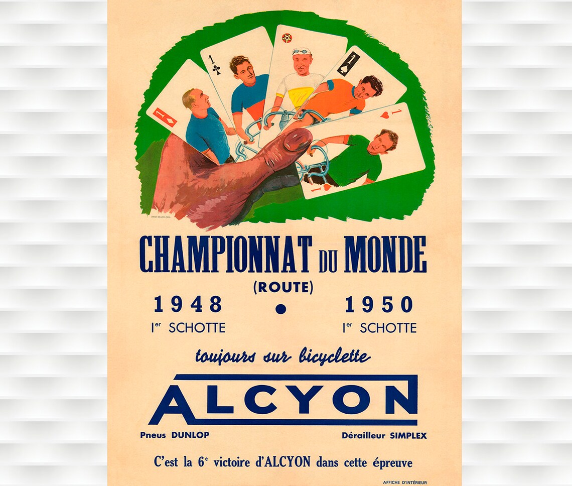 Alcyon Championnat du Monde 1948 1950 Schotte Winner Bicycle Poster