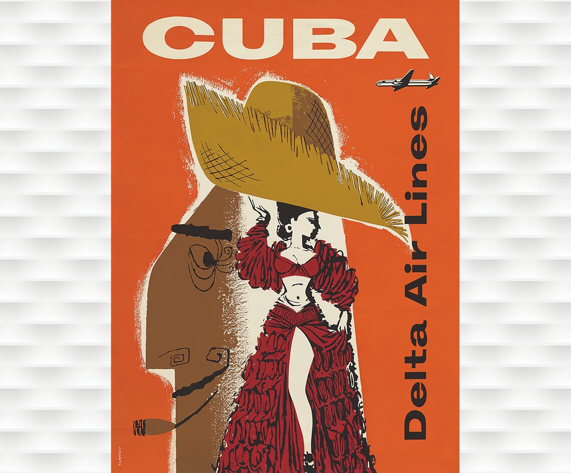 Delta Air Lines Cuba Vintage Airline Travel Poster Flamenco Dancer