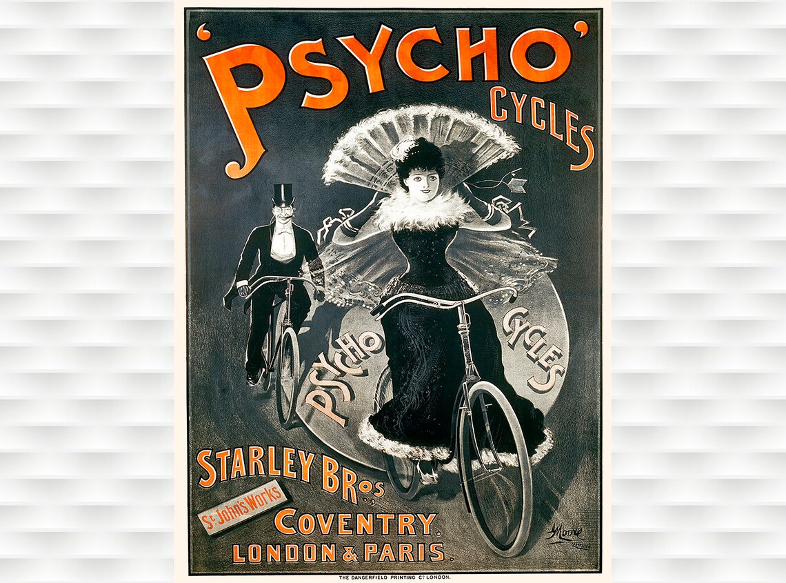 Psycho Cycles Starley Bros Vintage British Bicycle Poster Coventry