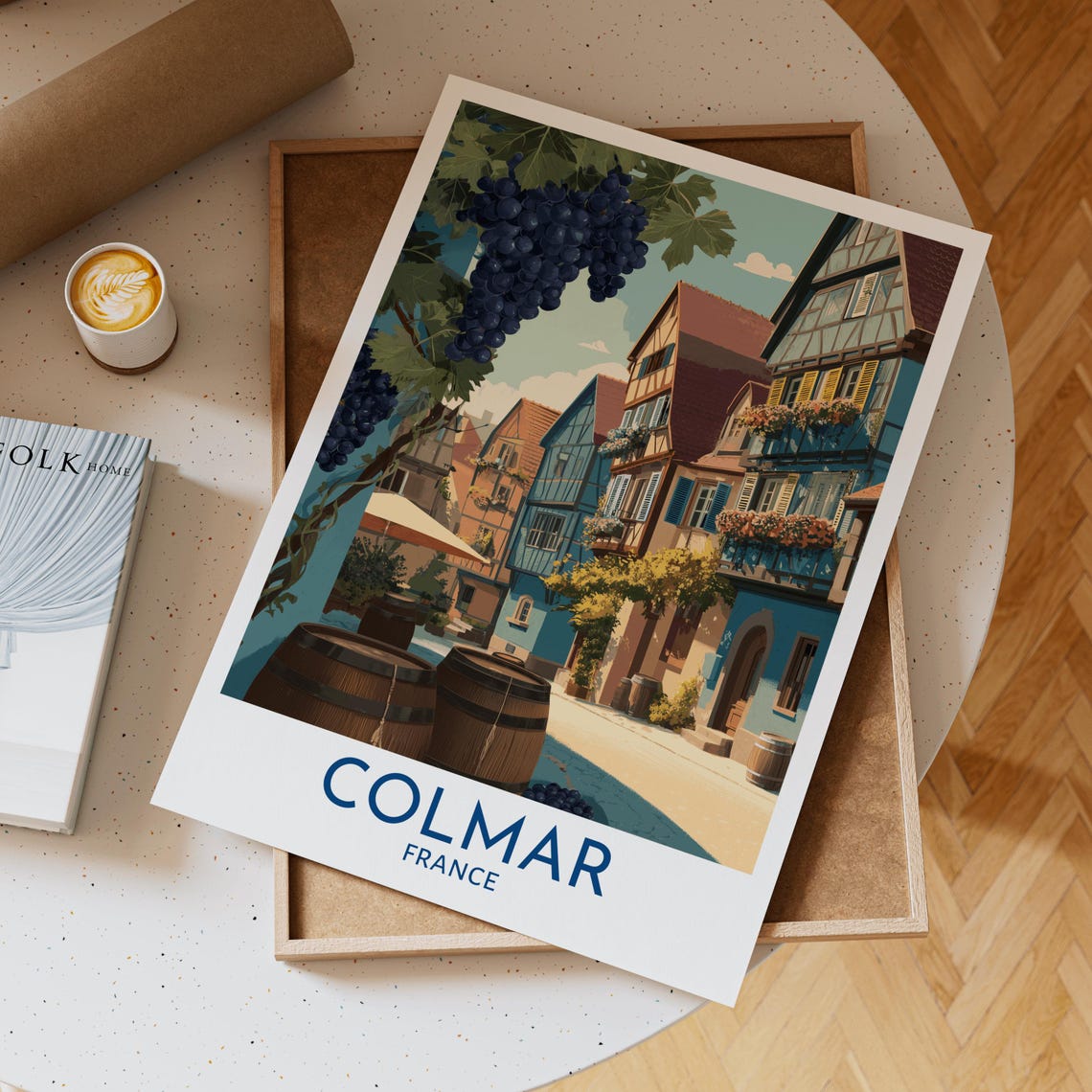 Colmar France Half Timbered Houses Grapevine Street Travel Poster