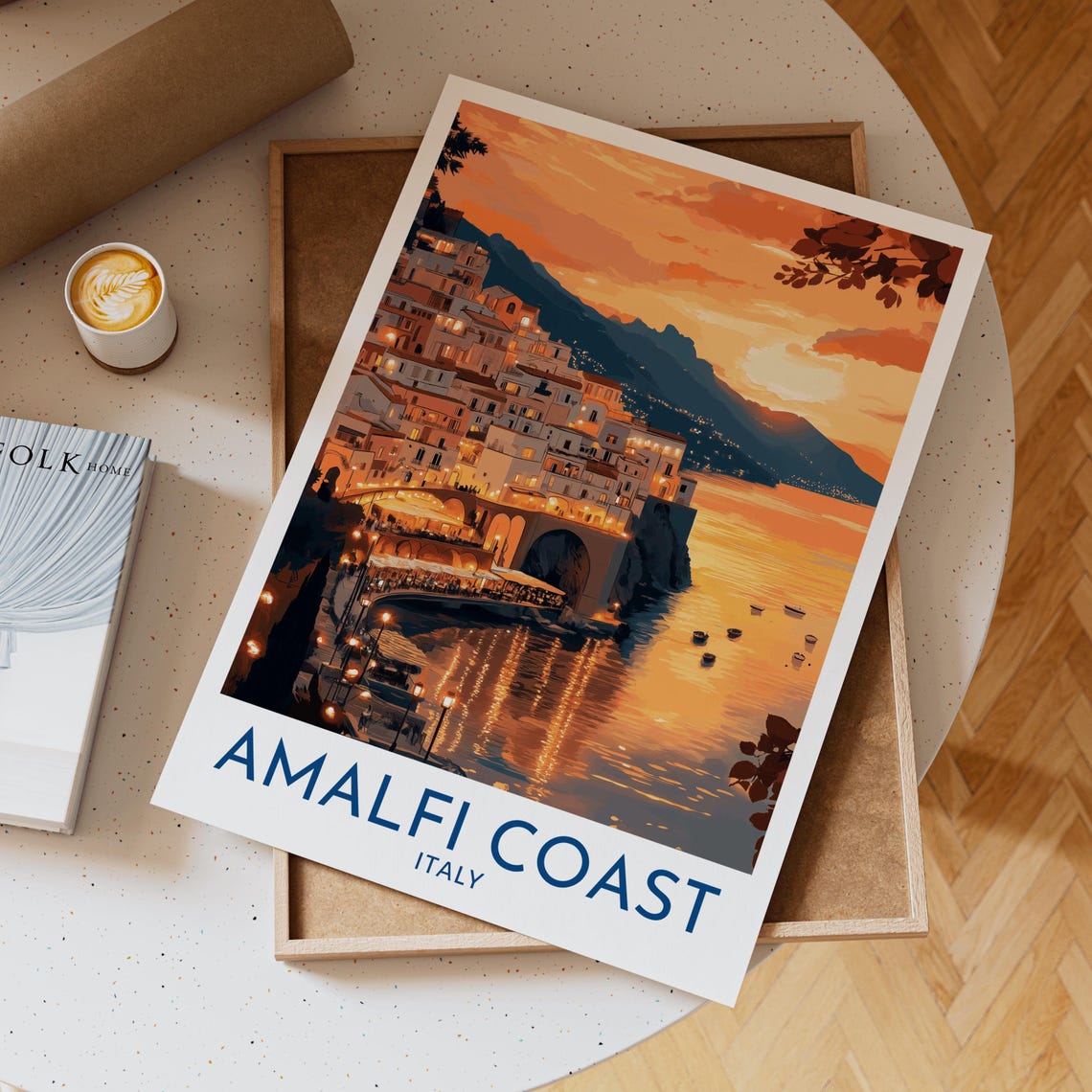 Amalfi Coast Italy Sunset Cliffside Village Seaside Travel Poster