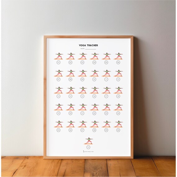 Yoga Tracker Monthly 31 Day Habit Log Fitness Progress Chart Poster