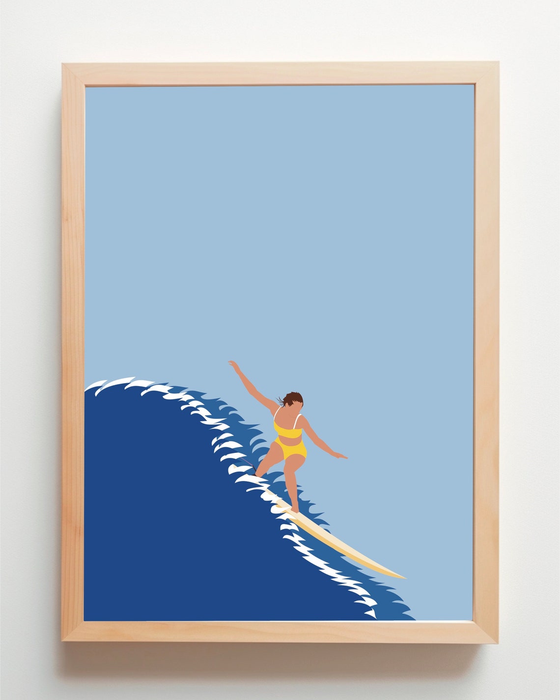 Woman Surfer Riding a Big Blue Wave Retro Coastal Beach Art Poster - Image 5