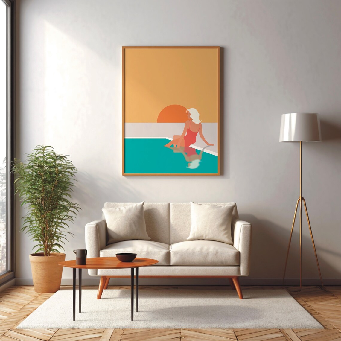 Woman By The Pool Illustration Art Print, Minimal Modern - Image 4