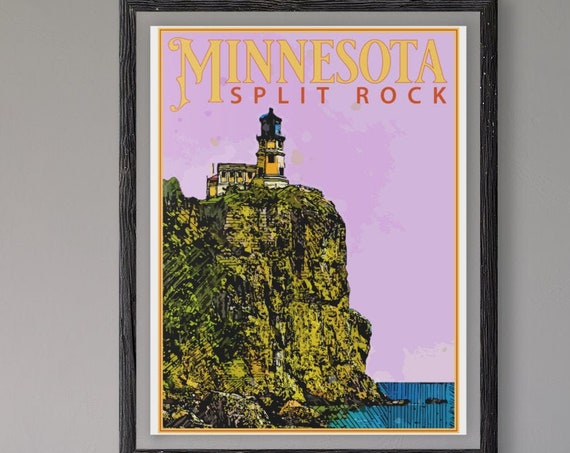 Minnesota Vintage Style Split Rock Lighthouse Travel Poster