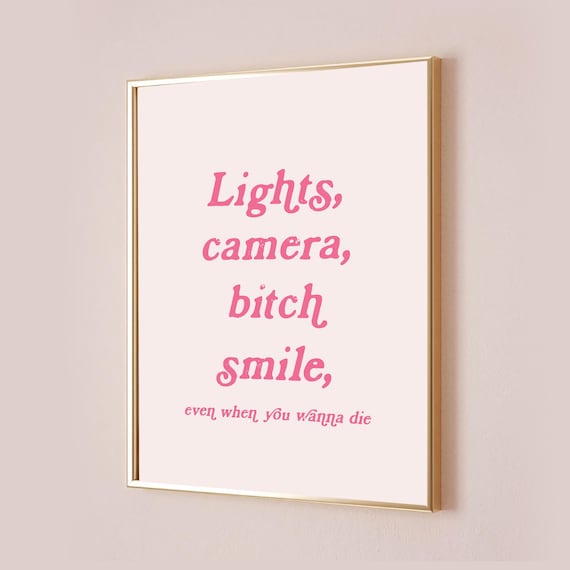 Lights Camera Bitch Smile Even When You Wanna Die Pink Poster