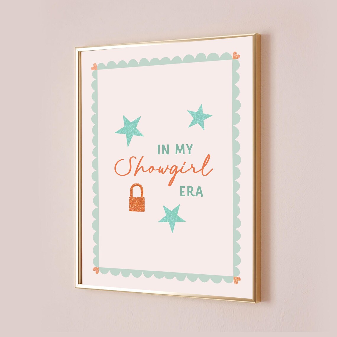 In My Showgirl Era Coral Stars Pastel Scalloped Quote Poster