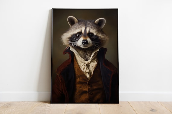 Vintage Raccoon Print Renaissance Animal Portrait