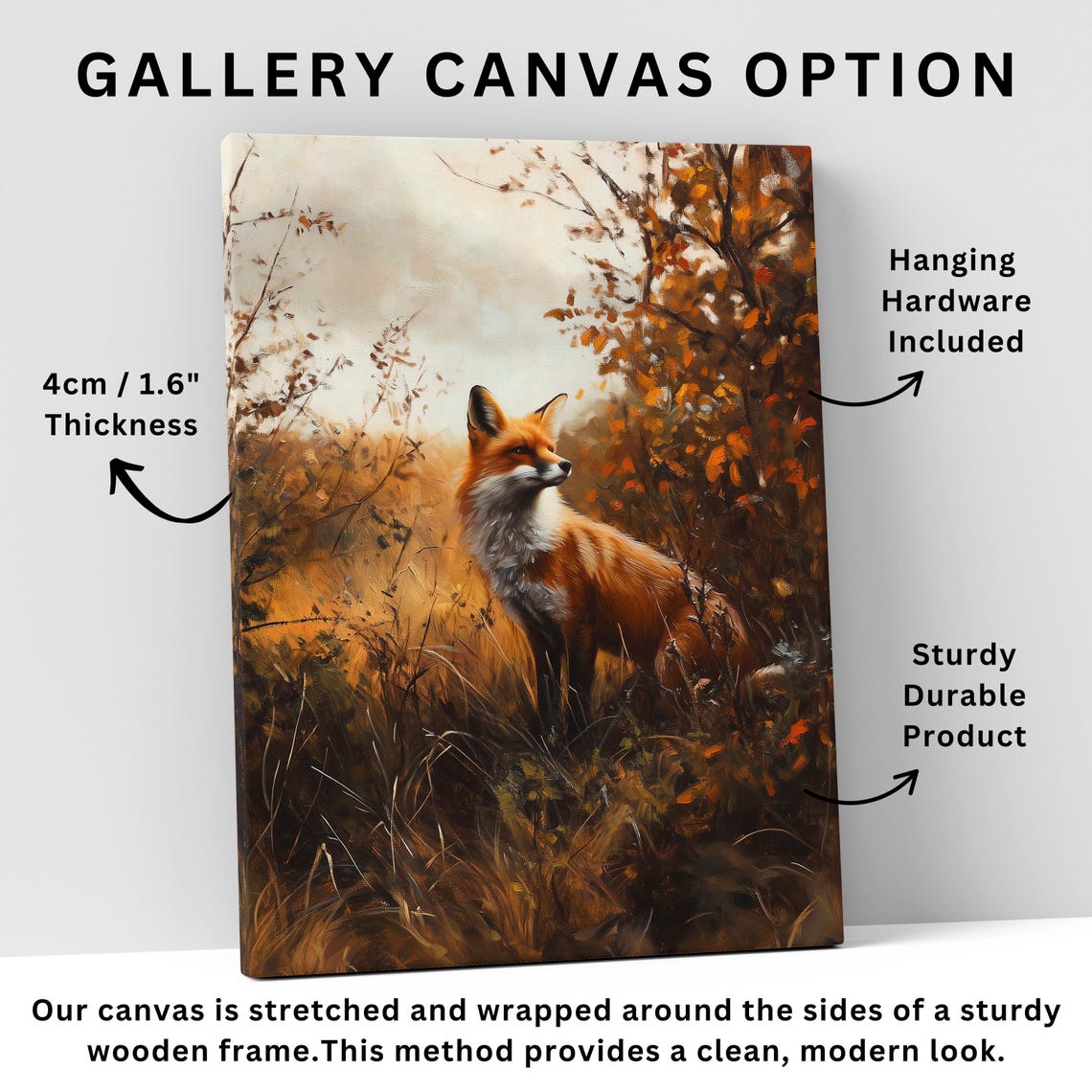 Red Fox Standing Alert in Golden Autumn Meadow Oil Painting Poster - Image 5