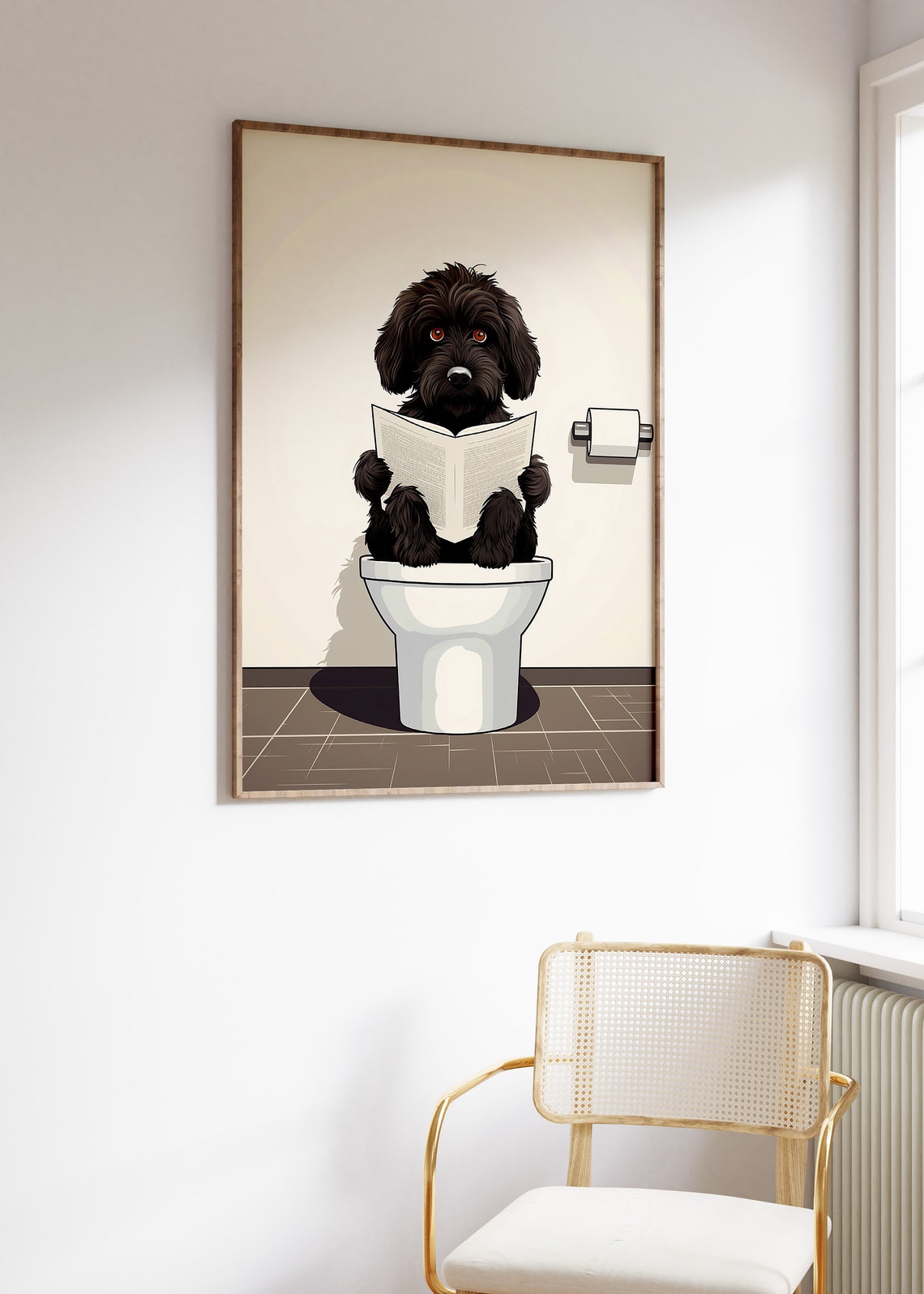 Funny Black Cockapoo on a Toilet Reading a Book Bathroom Poster - Image 4