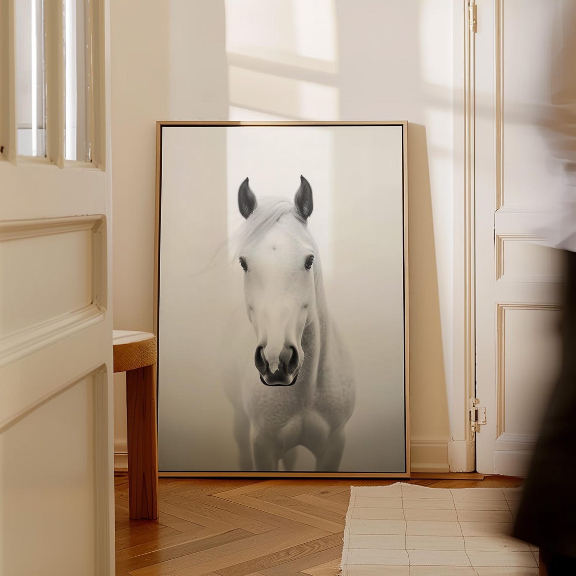 Ethereal White Horse Portrait Soft Light Minimalist Animal Wall Art