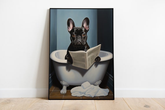 French Bulldog In Bath Print Funny Bathroom Wall Art