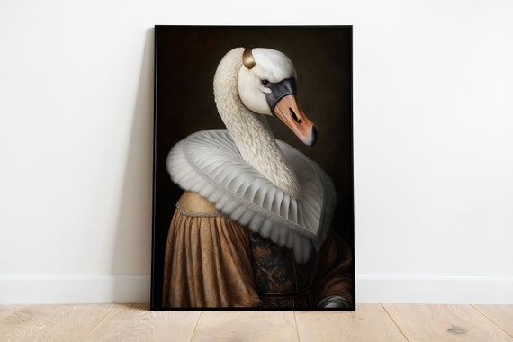 Swan Portrait Print Renaissance Swan Oil Painting Vintage Animal Poster Dark Moody Swan Artwork Swan Home Decor Swan Lovers Gift