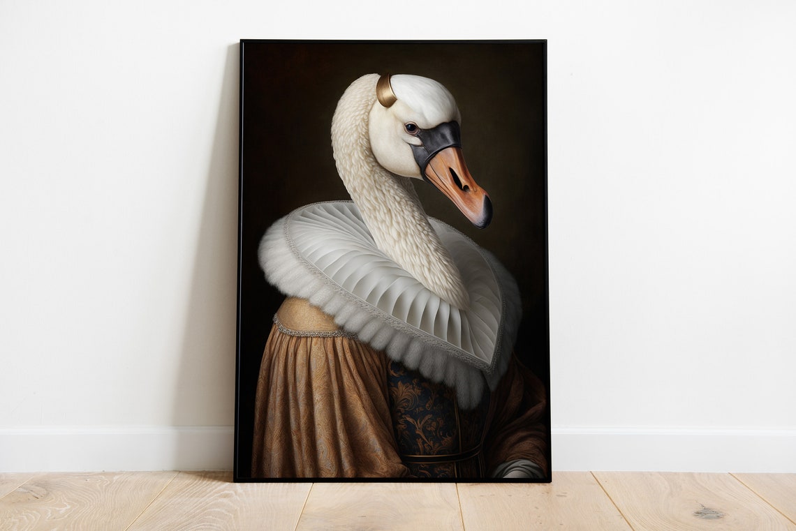 Regal Swan in Renaissance Ruff Collar Dark Moody Portrait Poster