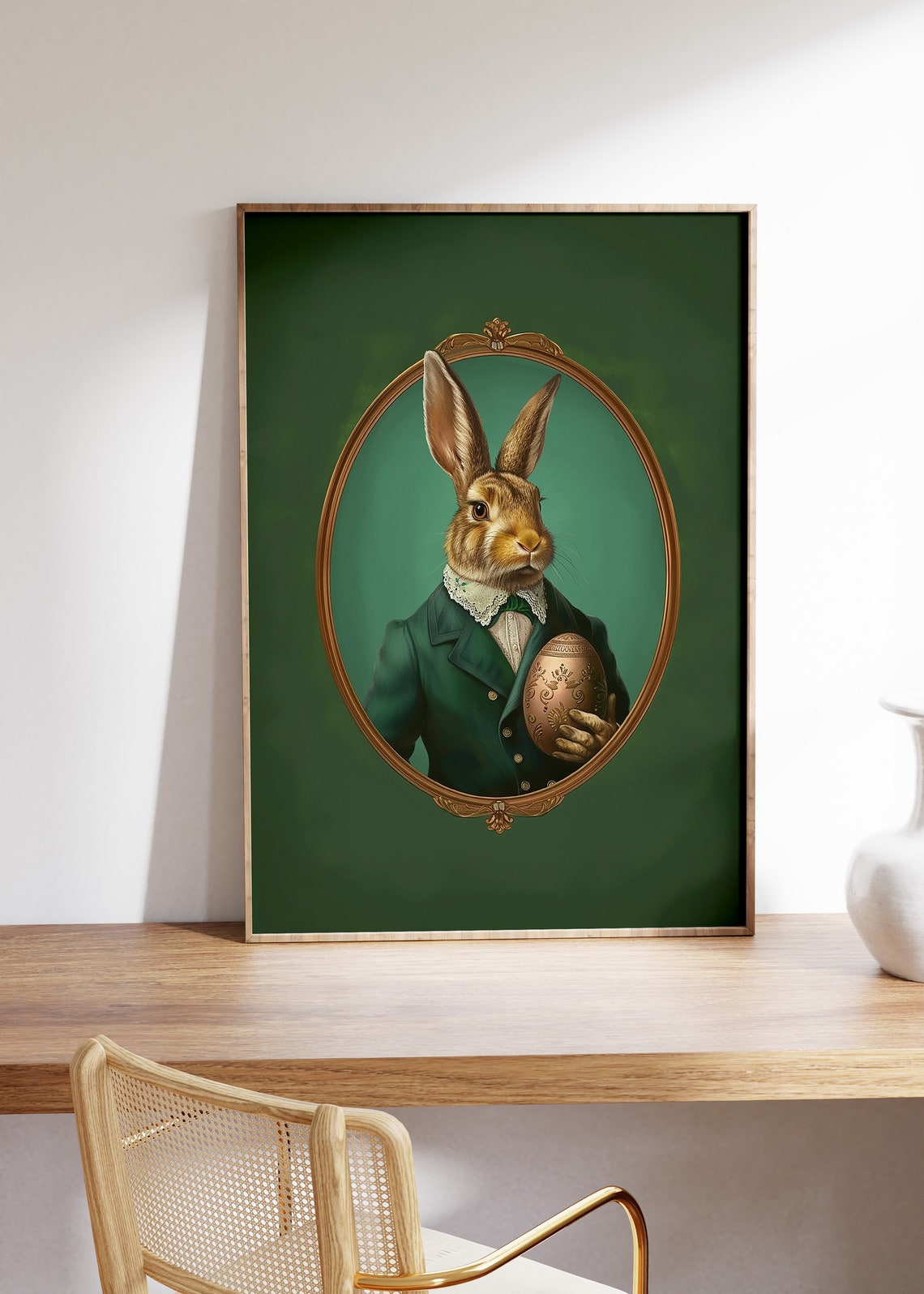 Gentleman Hare in Emerald Green Suit Vintage Easter Portrait Poster - Image 5