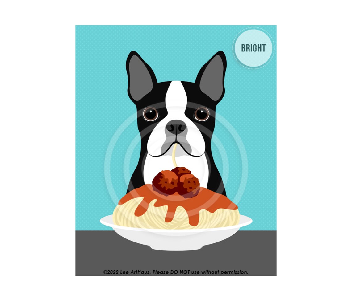 Boston Terrier Spaghetti Meatballs Plate Funny Italian Food Poster - Image 2