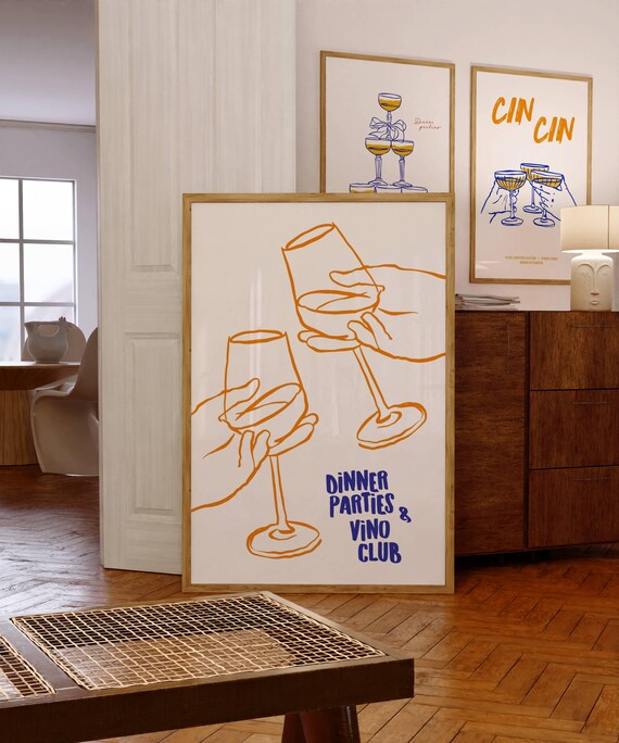 Dinner Parties and Vino Club Minimalist Wine Line Art Poster