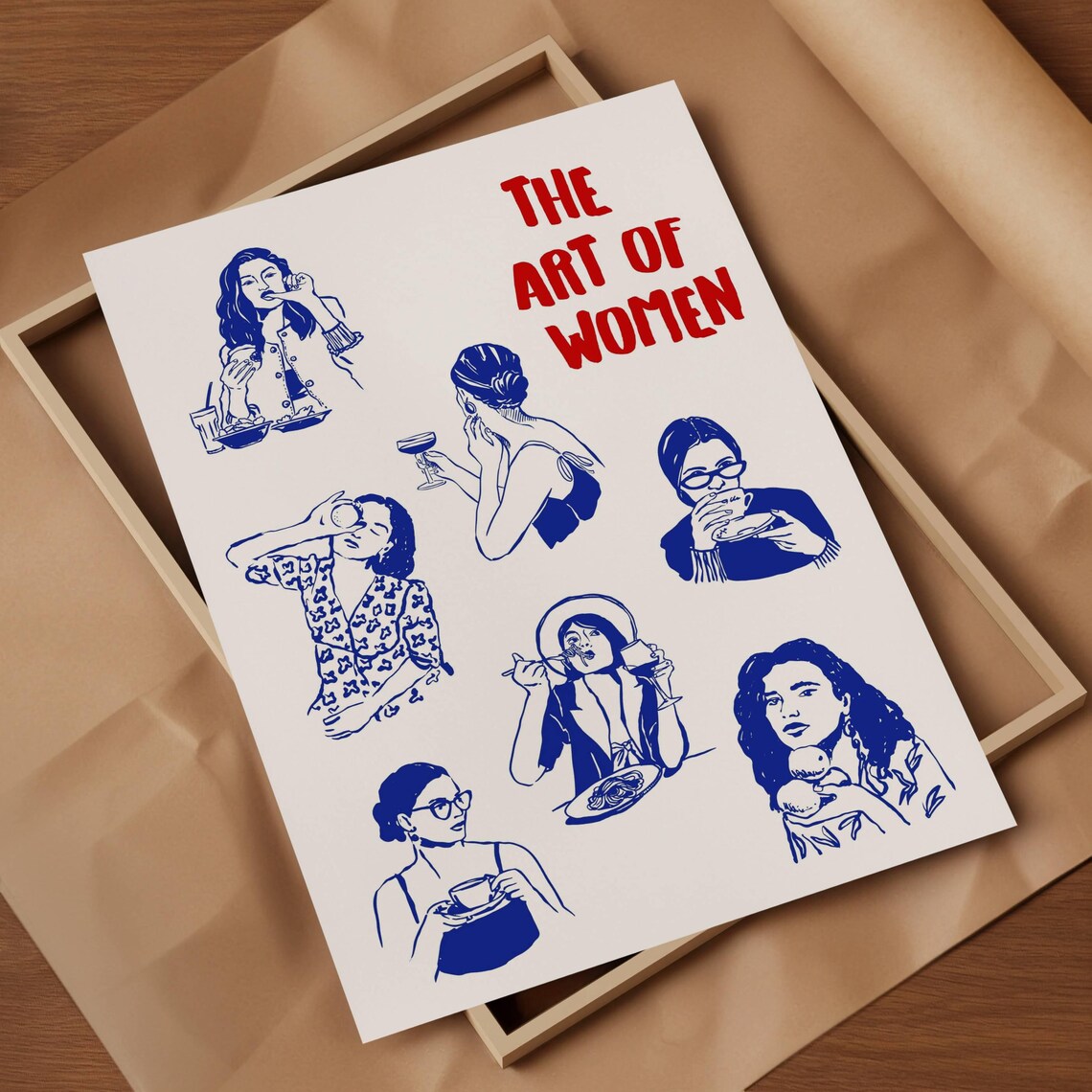 The Art Of Women Blue Ink Line Illustrations Feminine Joy Poster - Image 3
