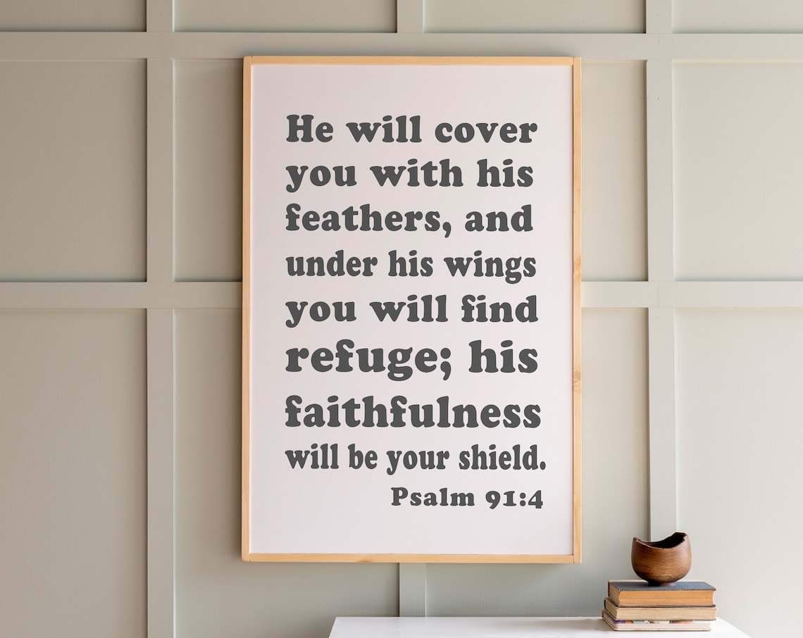 Psalm 91 Kids Room Bible Verse Wall Art Print