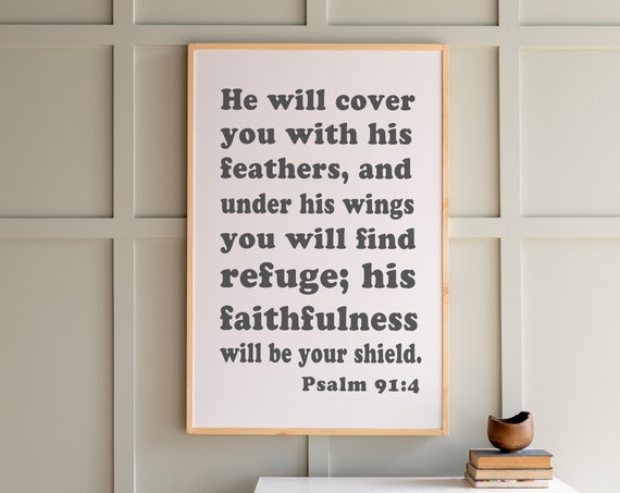Psalm 91 Kids Room Bible Verse Wall Art Print