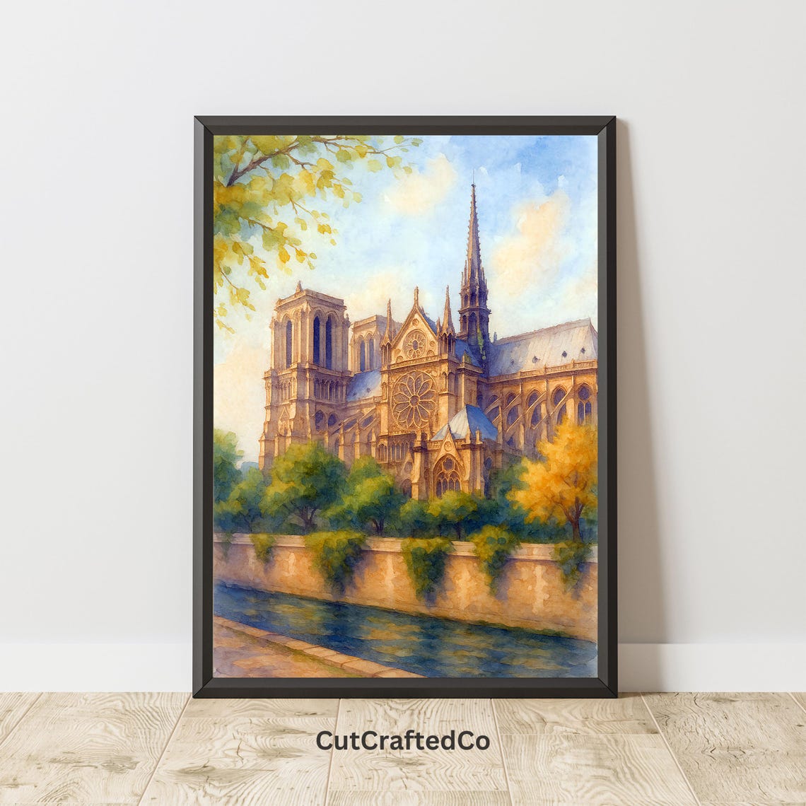 Notre Dame Paris Watercolor Riverside Cathedral Landmark Poster