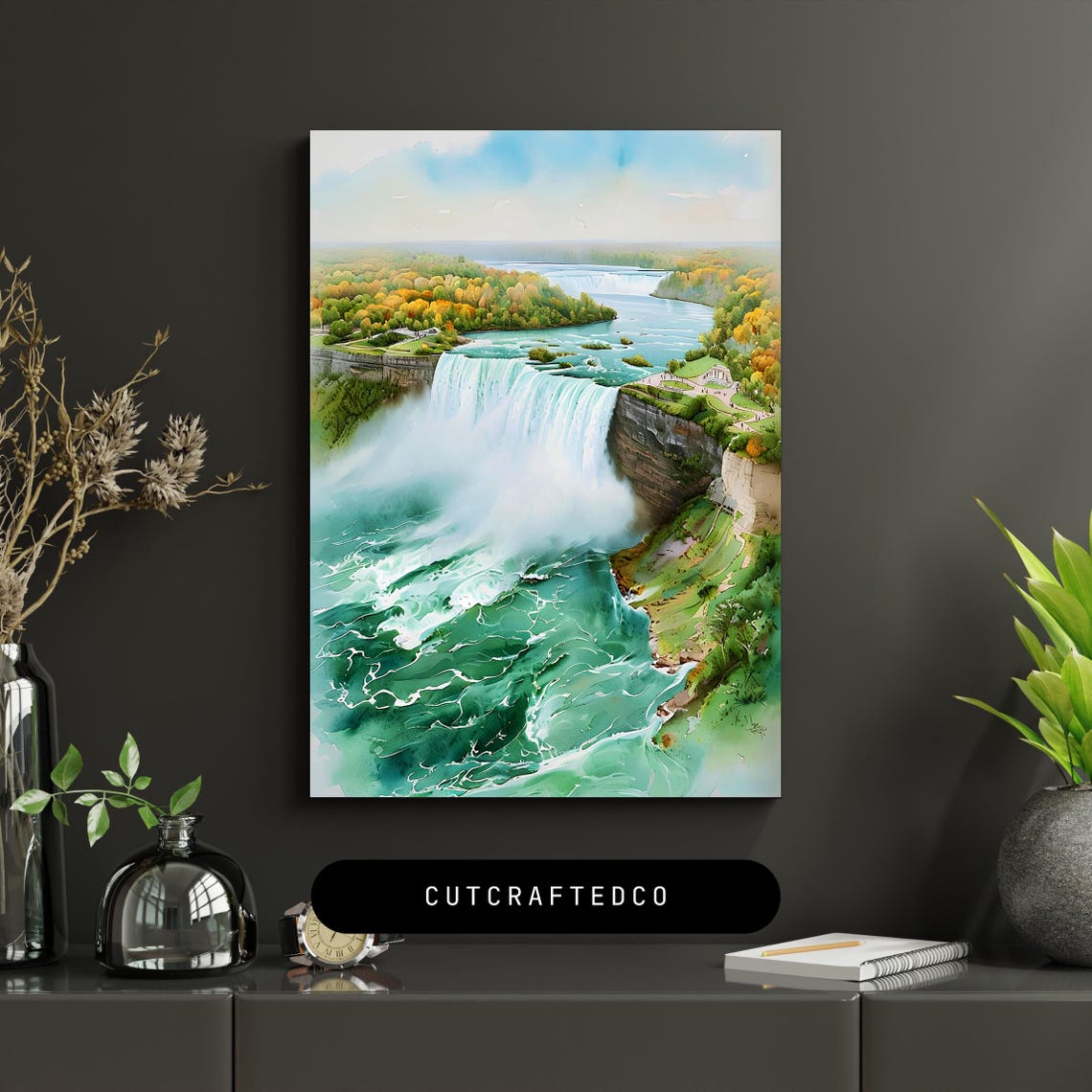 Niagara Falls Watercolor Aerial View Nature Wonder Wall Print