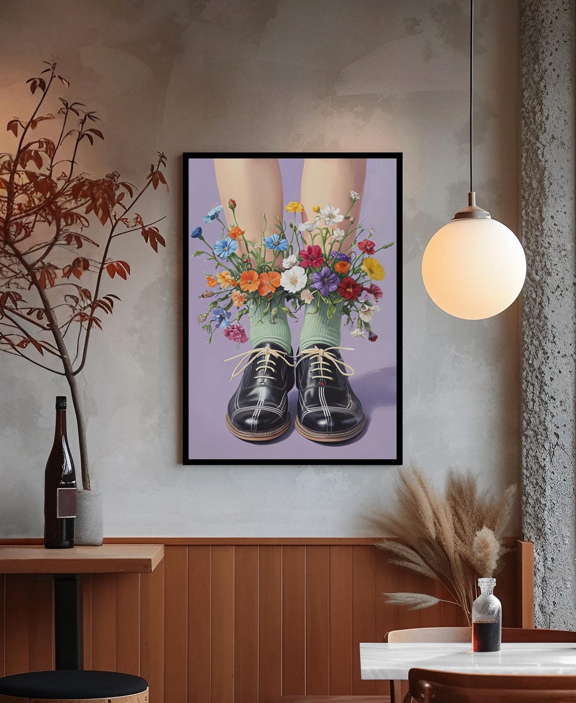 Poster Whimsical Floral Shoes Print Surreal Oxford Illustration Fun Botanical Wall Art