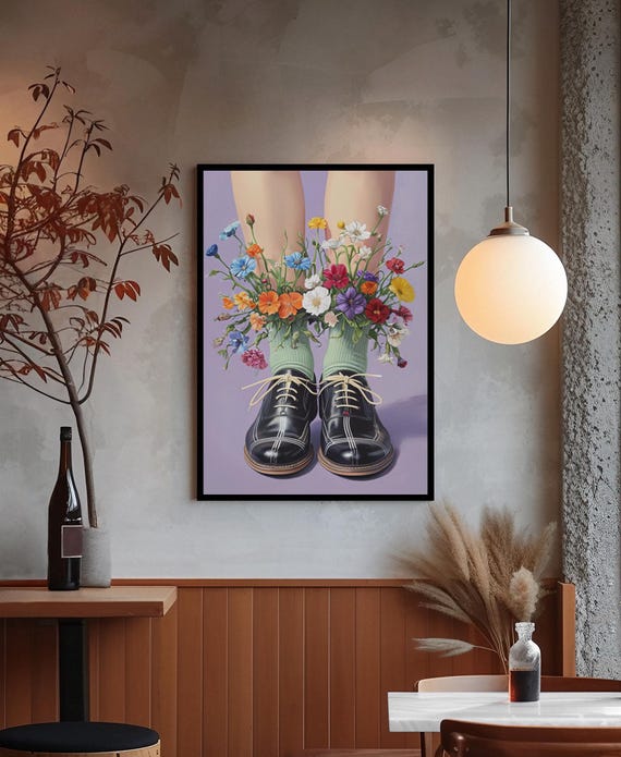 Poster Whimsical Floral Shoes Print Surreal Oxford Illustration Fun Botanical Wall Art