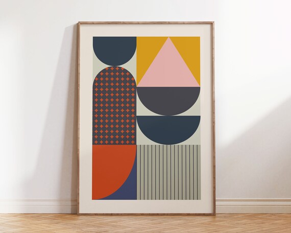 Colorful Retro Bauhaus Print Geometric Mid Century Modern Art Bauhaus Poster Maximalist Style