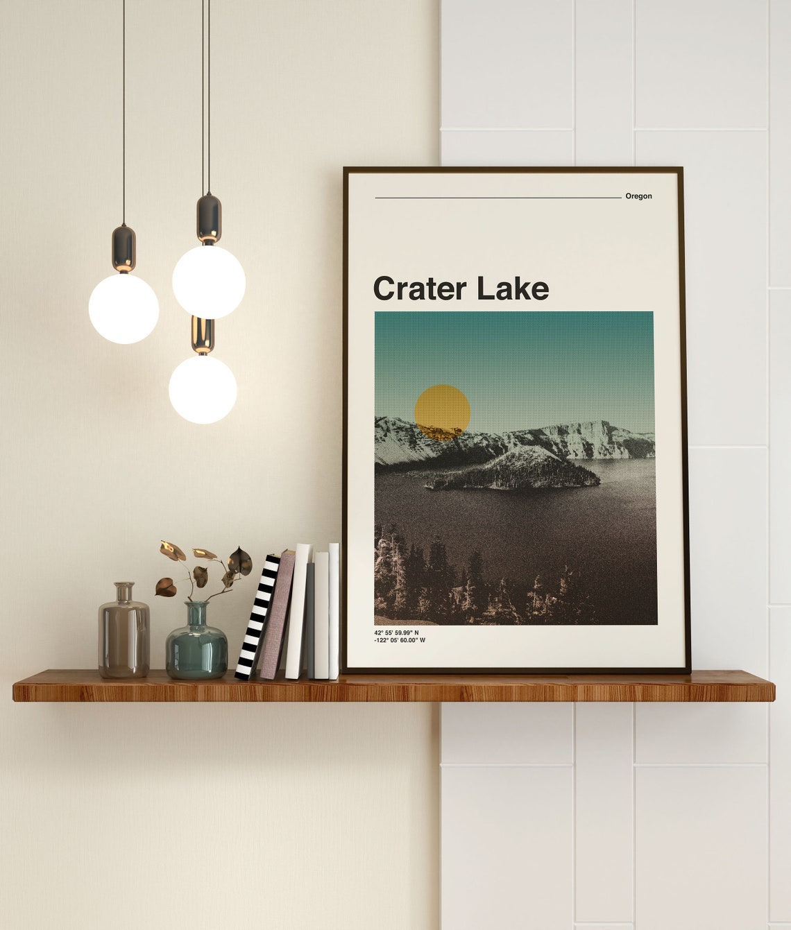 Crater Lake Oregon Travel Poster Retro Sunset Volcano Lake Landscape - Image 3