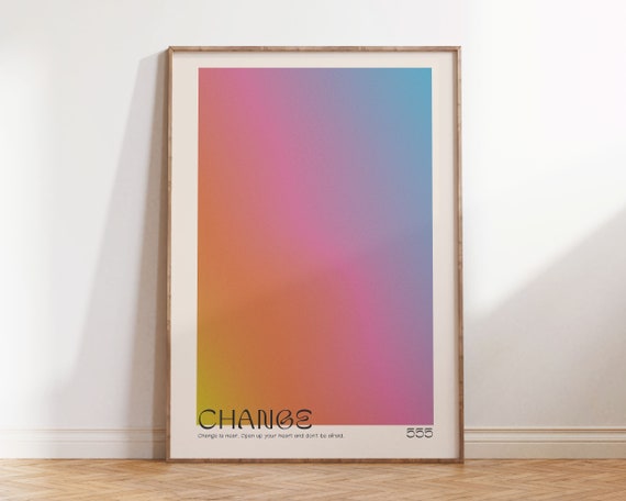 Aura Poster Angel Number 555 Retro Gradient Print In Pastel Rainbow Tones Indie Aesthetic Room Decor