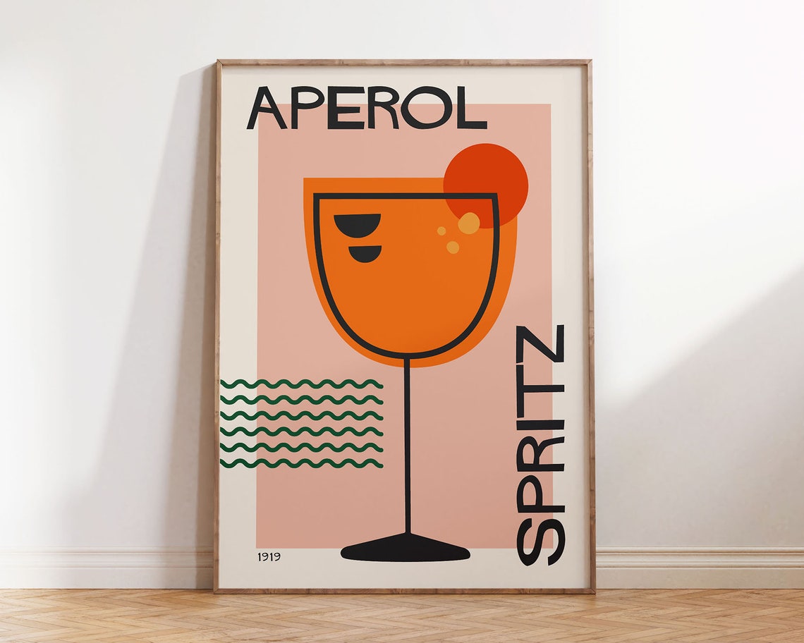 Aperol Spritz Retro Mid Century Italian Cocktail Bar Art Poster