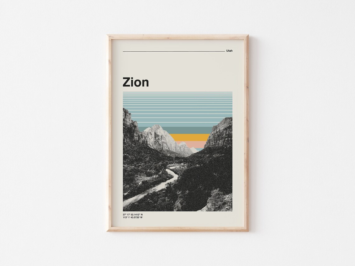 Zion National Park Retro Travel Poster, Utah Mountains - Image 2