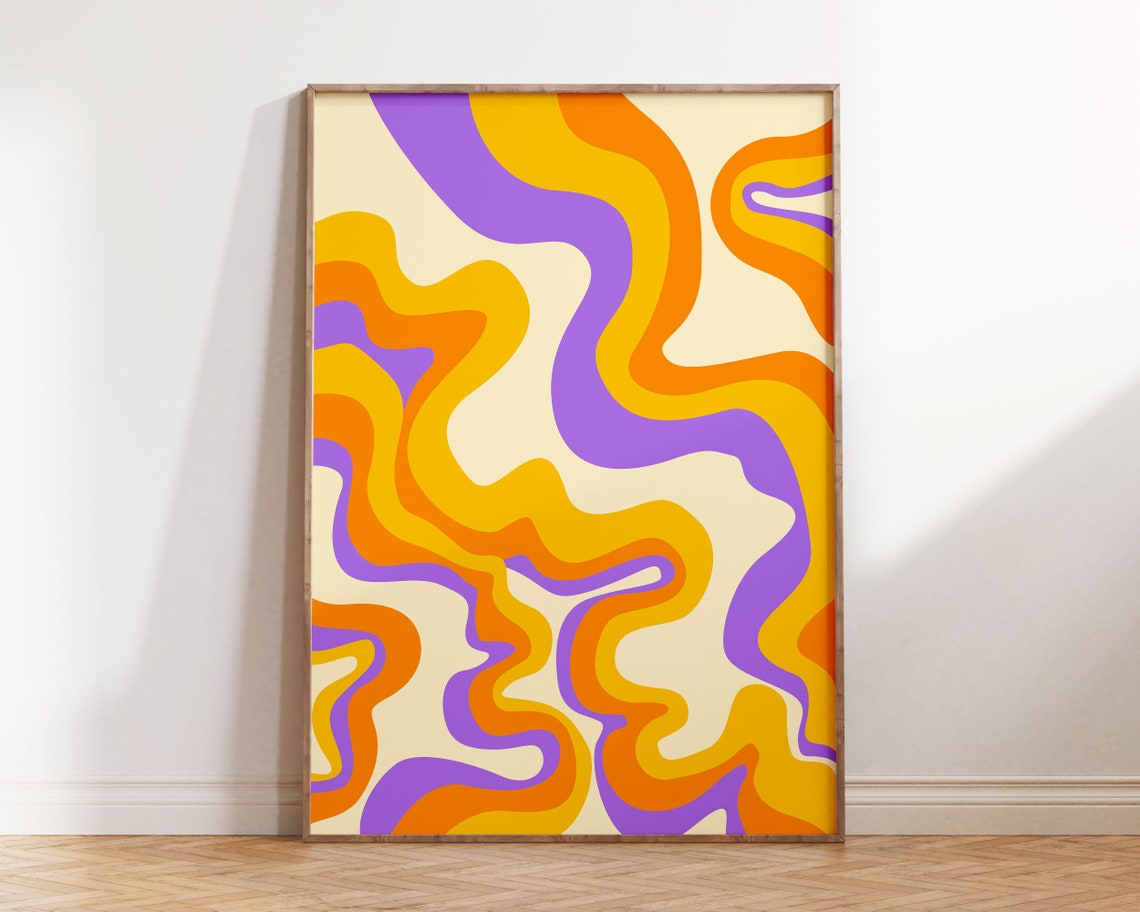 Purple Orange Yellow Wavy Groovy Retro Abstract Swirl Poster