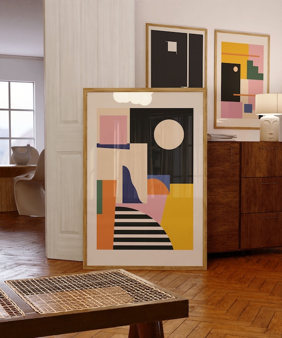Bauhaus Night Moon Abstract Stripes Modern Geometric Art Poster