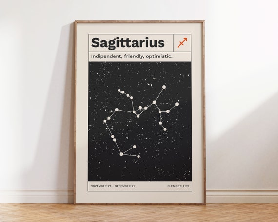Sagittarius Horoscope Poster Retro Zodiac Art Print Modern Minimalist Constellation Wall Art Astrology Gifts