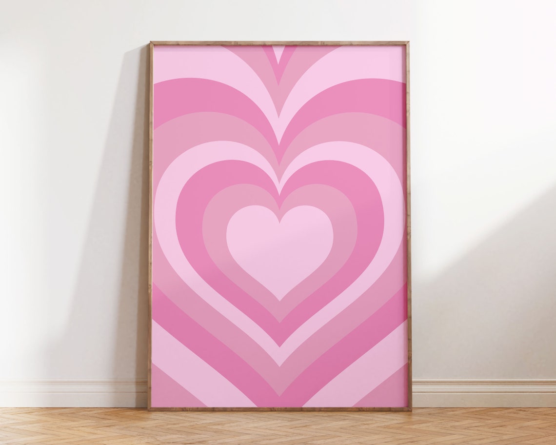 Pink Concentric Hearts Retro Girly Dorm Room Aesthetic Poster