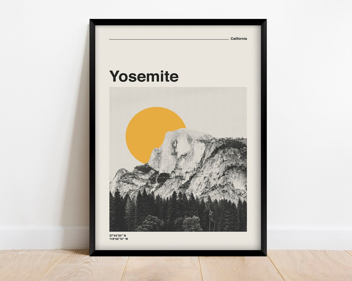 Yosemite National Park Retro Travel Poster, Mid-Century