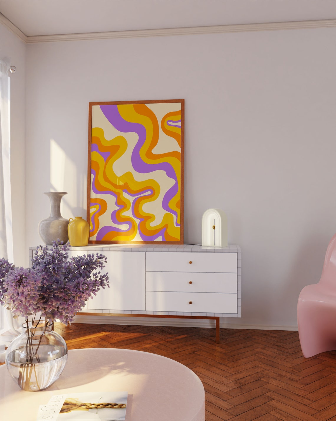Purple Orange Yellow Wavy Groovy Retro Abstract Swirl Poster - Image 3