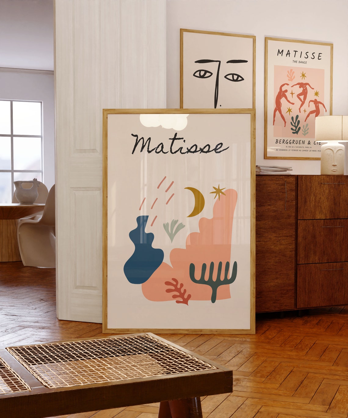 Matisse Coral Reef Moon Stars Modern Abstract Script Art Print