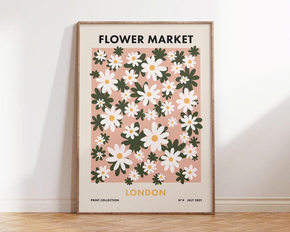 Flower Market London Blush Daisy Meadow Field Vintage Retro Print