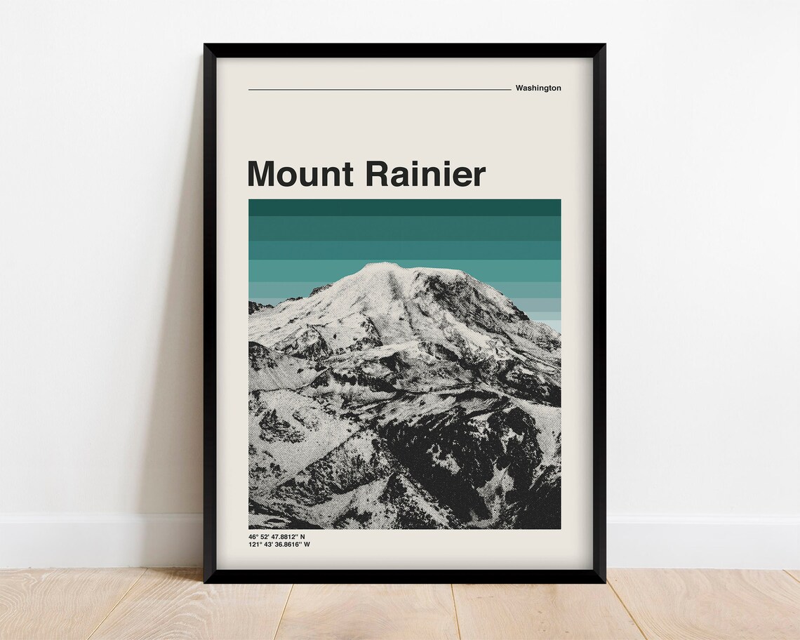 Mount Rainier National Park Retro Travel Poster Art Print