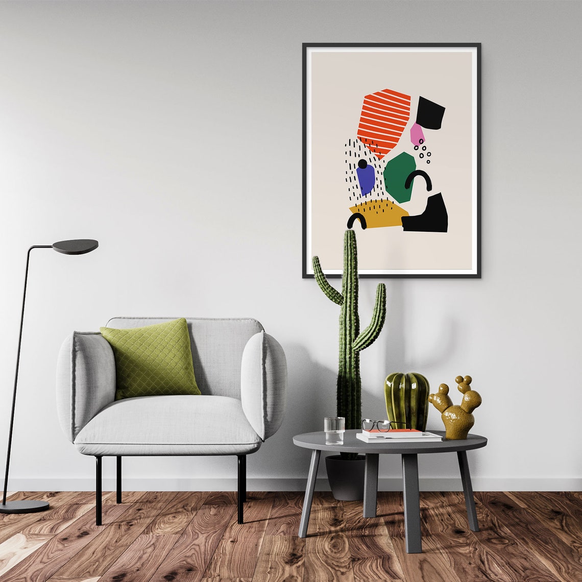 Colorful Abstract Poster Mid Century Cut Out Shapes Orange Black Green - Image 2