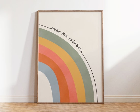 Retro Rainbow Print Colorful Boho Wall Art With Quote 60s 70s Inspirational Wall Decor