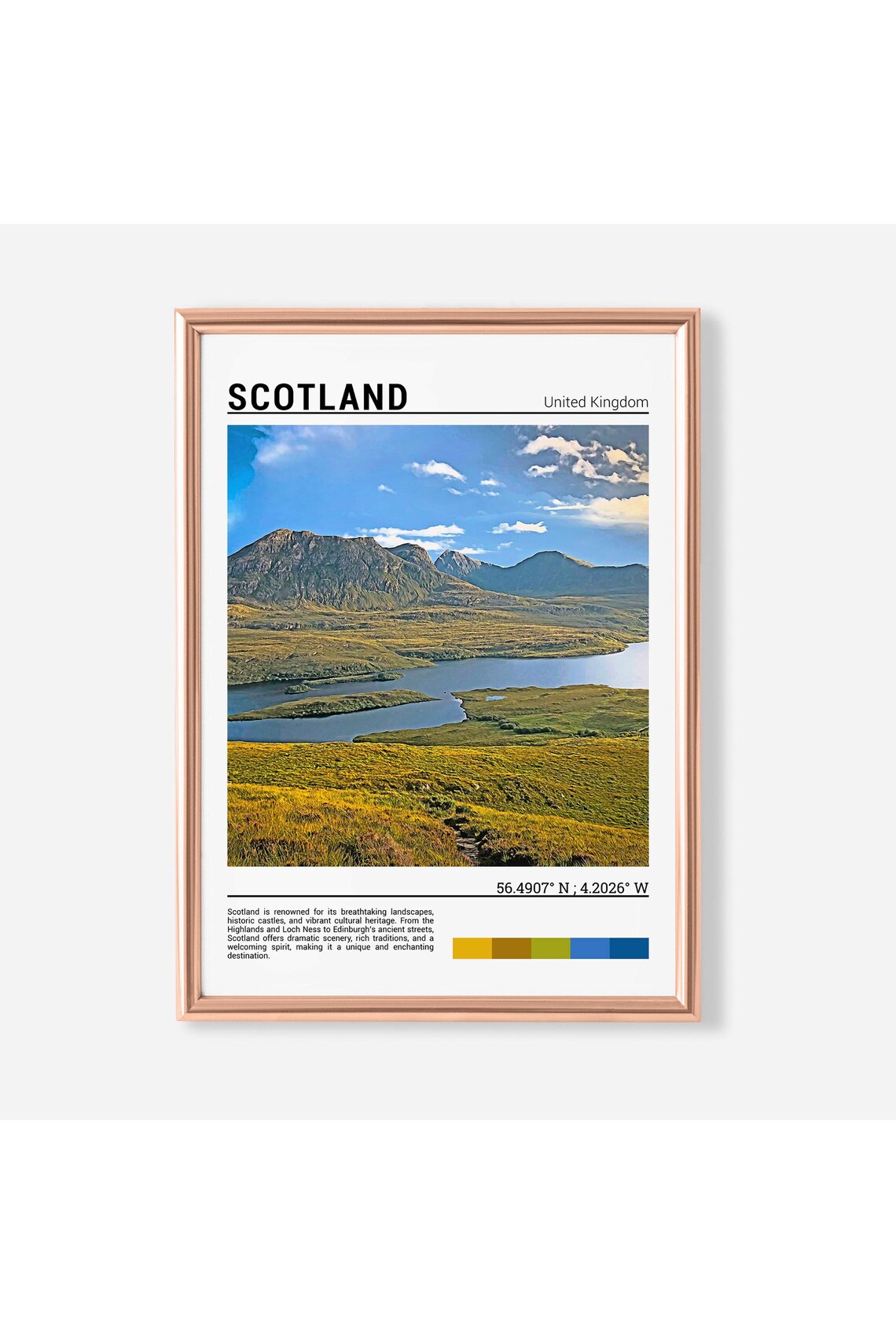Scotland Highlands Moorland Loch Mountain Golden Landscape Poster