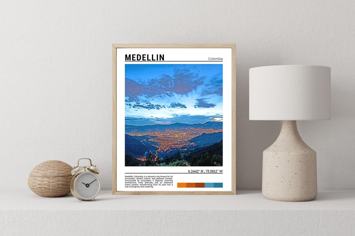 Medellin Colombia Sparkling City Lights Night Mountain Valley Poster - Image 2