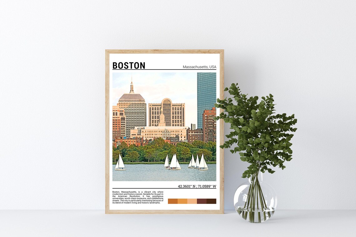 Boston Travel Poster, Massachusetts USA Art Print - Image 4