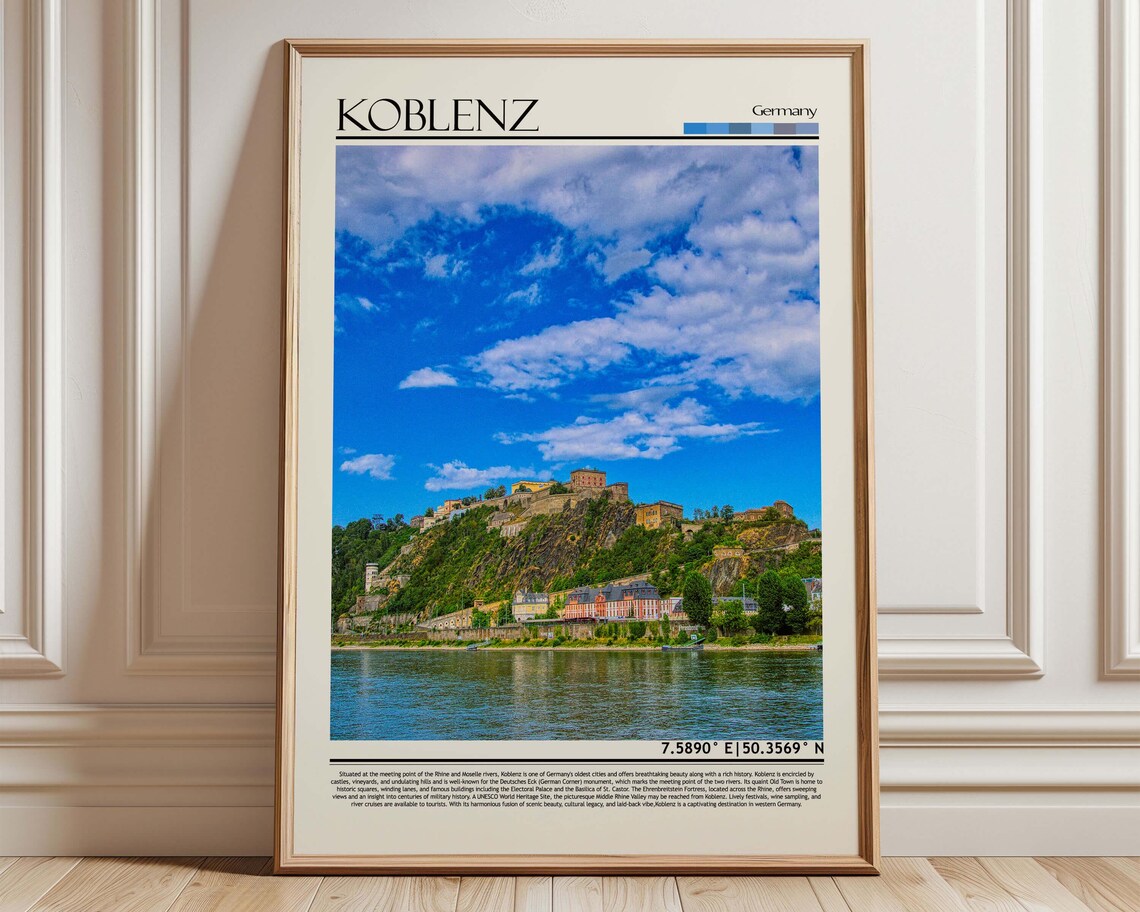 Koblenz Germany Travel Poster Rhine River Fortress Photo Art
